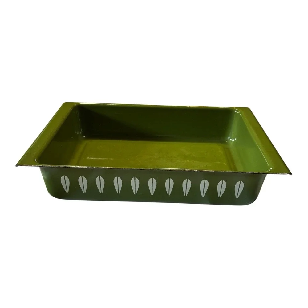 Cathrineholm Avocado Green Lotus Enamel Lasagna Pan Baking Dish MCM 13x9 Vtg